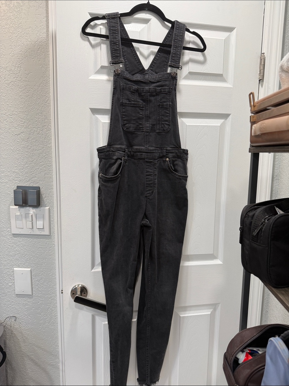 Free People Black Washed Denim Overalls
